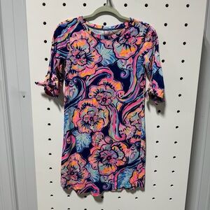 Lily Pulitzer Preston Tie Sleeve Floral Colorful Print Pima Cotton Dress XXS